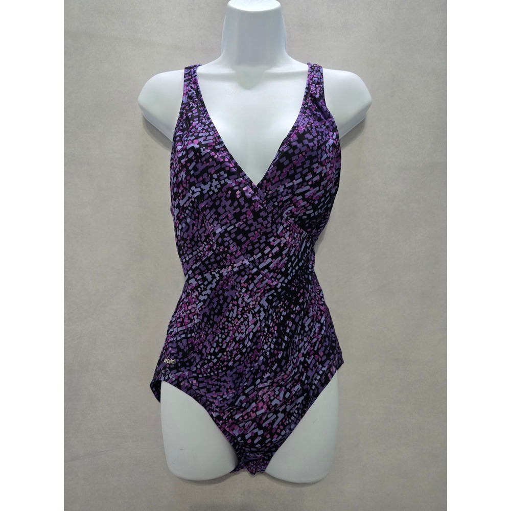 Purple Geometric Speedo One Piece Swimsuit Beach Vacation Resort Goth Whimsy 14
